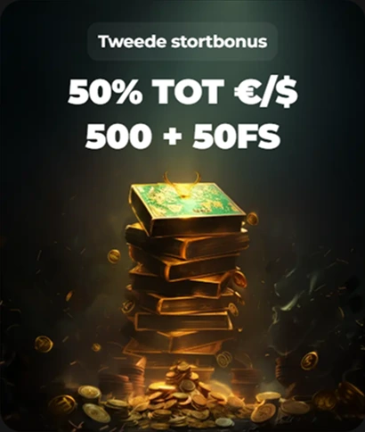 Tweede stortbonus 50% tot €500 + 50 gratis spins actie