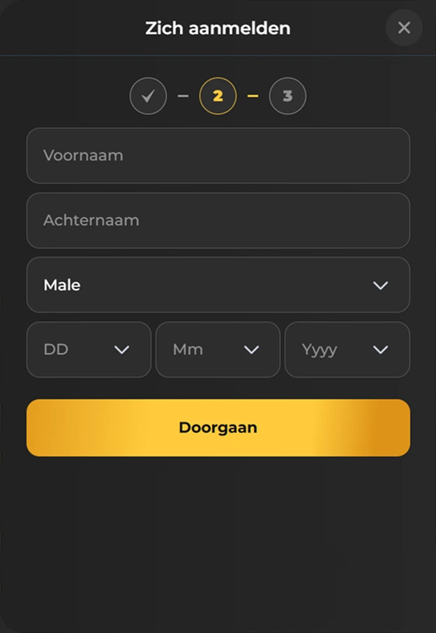 Registratieformulier GoldHorns Casino stap 3 met adresgegevens