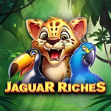 Jaguar Riches gokkast met jaguar en kleurrijke papegaaien